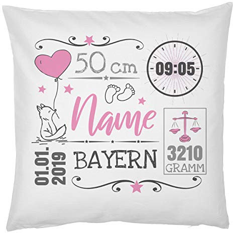 Mega-Shirt Kissen zur Geburt Geburtskissen Kissen mit Füllung Personalisierter Polster Namenskissen Geschenk Baby Glückwunsch zur Taufe Geburts Geschenke