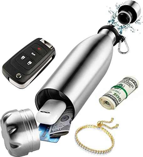 Umleitungssichere Wasserflasche – Edelstahl-Flaschensafe mit verstecktem Fach für Karten, Schlüssel, Bargeld und Wertsachen – isolierte Flasche für heiße und kalte Getränke – 510 ml