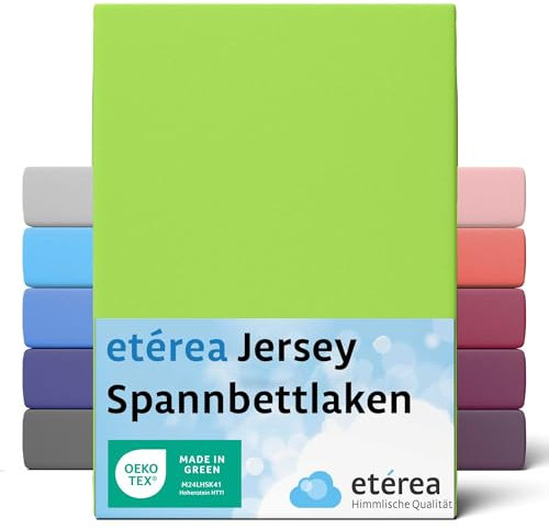 etérea Jersey Spannbettlaken 200x220cm Apfelgrün bis 25 cm Höhe - 100% Baumwolle Spannbetttuch Oekotex - Bed Sheets Leintuch Bettbezug mit Rundumgummi - Bettlaken 200x220 cm - Grün