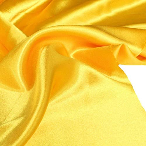 TOLKO 1m Glanz Satin Stoff Meterware als Modestoff Dekostoff Kostümstoff Gardinenstoff Vorhangstoff Hochzeitsstoff | Glitzer Satinstoffe zum Nähen Dekorieren | Nähstoffe 150cm breit (Gelb)