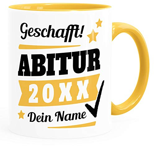 Tasse Abitur Abi mit Name und Jahr personalisiert Geschenk Abiturient Schulabschluss Tochter Sohn SpecialMe® inner-gelb Keramik-Tasse