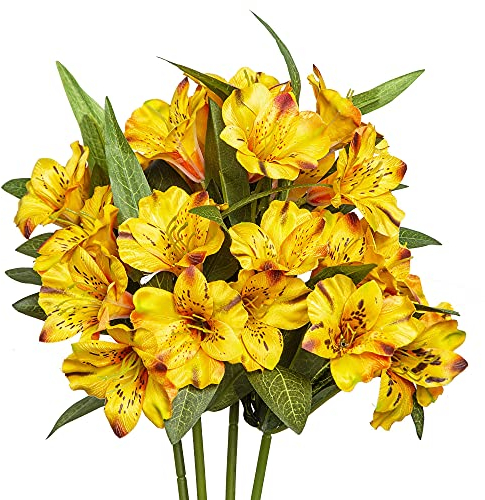 Grand Verde Amaryllis Künstliche Blumen, 45.7 cm hoch, Seidenblätter, Blumenstrauß, künstliche grüne Blätter, für Hochzeit, Party, Dekoration, Innenbereich, Basteln, Heimdekoration, 4 Stück (gelb)