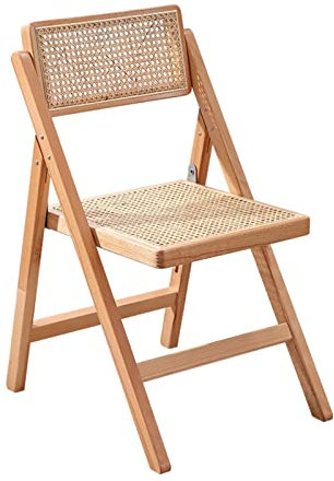 LHX Nordic Retro Rattan Esszimmerstuhl Haushalt Massivholz Einzelner Klappstuhl Hotel B & B Esszimmerstuhl Ins StyleSimple Balcony Stuhl (Color : Teak Color)