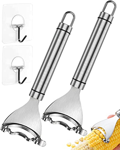 Maisschäler, Maiskolbenschäler aus Edelstahl, Maisschäler für Maiskolben, Magisches Maiskolben-Abisolierwerkzeug, Maisschäler mit ergonomischem Griff, Küchenhelfer (mit 2 Wandhaken)