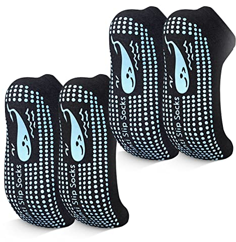 TENQUAN 2 Paia Calzini Anti-scivolo Cotone da Donna e da Uomo per Yoga, Pilates, Ospedale, Calze antiscivolo per Allenamento a Casa (Nero, Unisex L EU 43-46)
