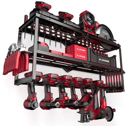 Amoowis Elektrowerkzeug-Organizer, Garagen-Organisation mit 7 Bohrhalterungen, Werkzeugkasten-Organizer und Aufbewahrungswandhalterung, Metall-Garagenregal, robust, Schuppen, Werkstatt