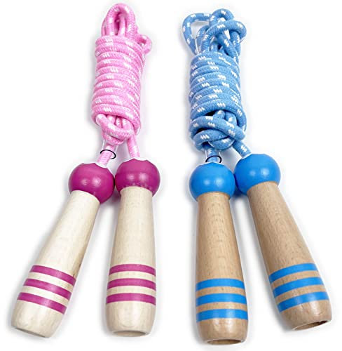 Verstellbares Springseil mit Holzgriff, gewebtes Baumwoll-Springseil, Fitness-Übung für Erwachsene, Fettverbrennungs-Fitnesstraining, geeignet für Männer und Frauen (Rosa + Blau)