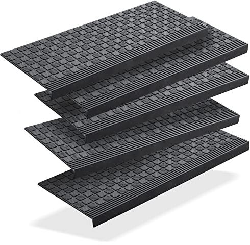 BigDean 5er Set Stufenmatten aus Gummi - 65x25cm - Treppenstufen Matten für Außen Outdoor - Antirutschmatten Treppe Anti-Rutsch Gummimatten