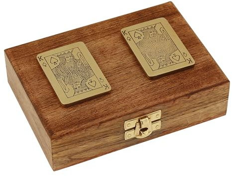 Sea-Club Spielkarten in Holzbox Kartenspiel Mango-Holz/Messing 15x12cm