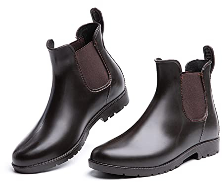 Stivali Gomma Donna Stivaletti Pioggia Chelsea Rain Boots Wellies Ankle Boots Stivaletti Impermeabili Scarpe da Pioggia Marroni Taglia EU 42