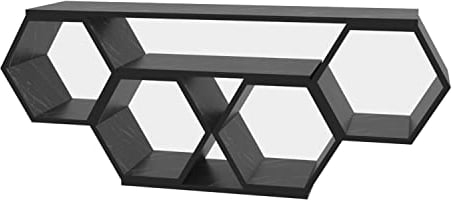 DECOROTIKA Honey Modern TV Unit with Open Storage Shelves for Living Room, Bedroom, Entertainment TV Stand 120 CM Wide - Black Marble Effect