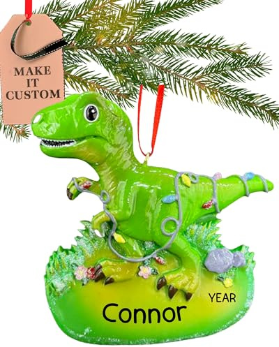 Dinosaurier Personalisierte Weihnachtsschmuck 2023 – Schnelle & Kostenlose 24h Anpassung – T-Rex Dino Jurrasic Park Weihnachtsdekoration mit Namen – Lieferung in Geschenkverpackung