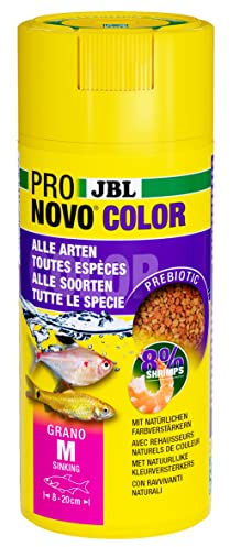 JBL PRONOVO COLOR GRANO CLICK, Farbfutter-Granulat für alle Aquarienfische von 8-20 cm, Klickdosierer, Fischfutter-Granulat, Größe M, 250 ml