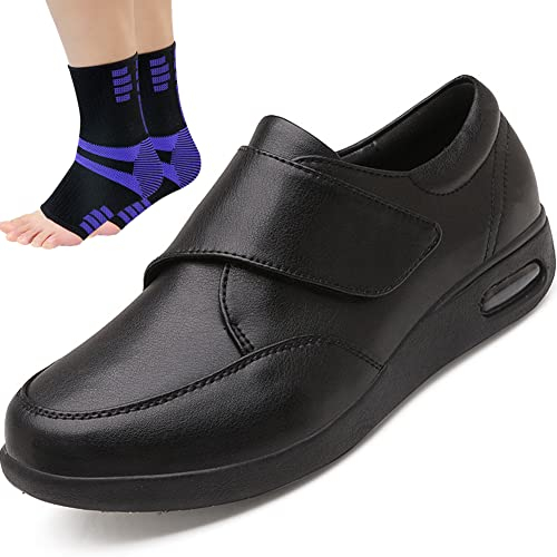 Aocase Uomo Regolabili A Strappo Ortopedici Materiale in Pelle Pantofole Scarpe diabetiche Scarpe da Passeggio Piedi gonfi e Piedi Grassi Scarpe Regolabili,A Black,46 EU