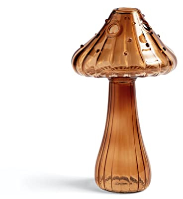 Hafhef Dekorative Pilzvase, zarte Blumenvase, Cottagecore Raumdekoration, einzigartige braune Glasvase für Zuhause/Küche/Büro Dekorationen