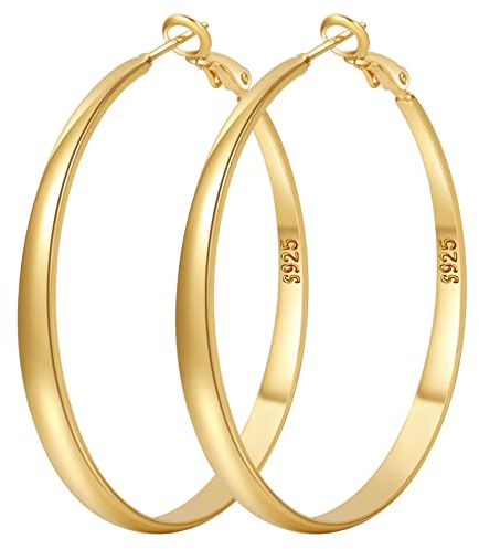 PABBEU Large Sterling Silver Hoop Earrings for Women Hypoallergenic 30-70mm | Hypoallergenic Big Silver Hoops Earrings Lightweight Oversize Hoop Earring for women Sensitive Ears Lead Nickel Free Polished