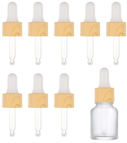 BENECREAT 10 Set Glas-Augentropfer Für Ätherische Öle, 5 ml, Druck, Rotierender Deckel, Öltropfer, Glas-Tropfpipette Mit Holzmaserung Imitiert, Für Flaschen Mit Ätherischen Ölen