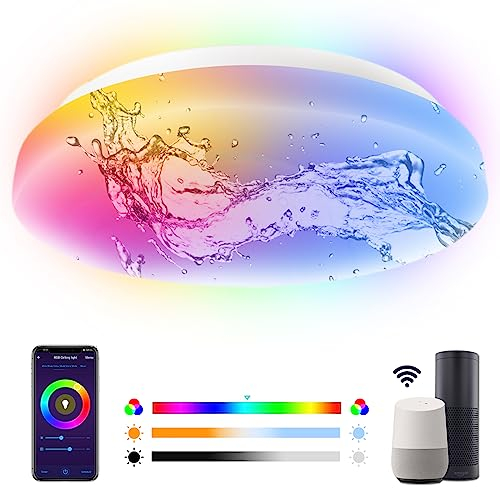 ANTELA LED Deckenlampe 20W 2200LM IP65 Deckenleuchte Alexa WLAN Flach, RGB Warmweiß (2700K) Kaltweiß (6500K) Licht, App Steuern Kompatibel mit Google Home, Badezimmer, Balkon, Φ22cm