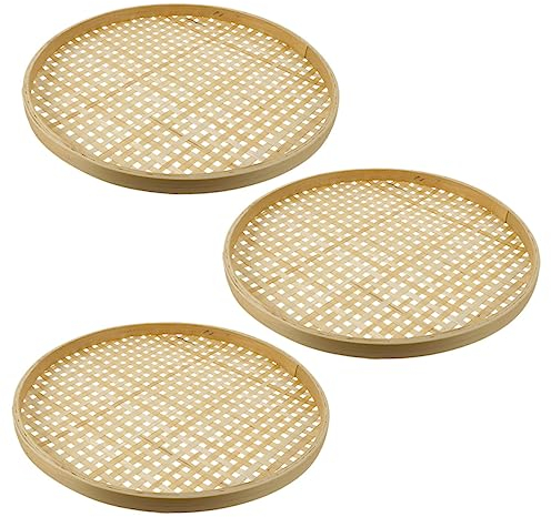 DOITOOL 3Pcs Tamis En Au-Dessus De L'Évier Passoire Plateau Tissé Collations Alimentaires Tamis Domestique Panier Naturel Corbeille De Fruits En Osier Tamis En Ménager