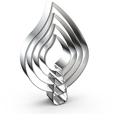 Set di 4 formine per biscotti a forma di foglia a goccia, misure assortite, 12,7 cm, 10,2 cm, 7,6 cm, 5,1 cm, 4 pezzi, in acciaio inox