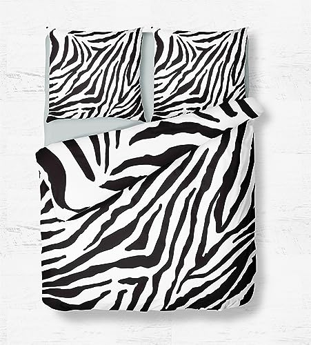 Hypoallergene Bettwäsche 135x200 cm Mikrofaser Schwarz-weißes Zebramuster 3D Druck Bettbezüge Kinderbettwäsche Set für Allergiker geeignet 2er Kissenbezug 80x80 cm mit Reißverschluss Pflegeleicht