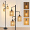 Lightsjoy Stehlampe Wohnzimmer Dimmbar,Vintage Stehlampe Geflochten mit Holz Rattan Lampenschirm,Boho Stehleuchte Leinen Lampenschirm,Schwarz Floor Lamps für Schlafzimmer Büro-Höhe 166cm