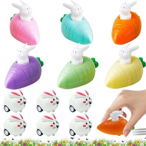 Leonshco 12 Stück Aufziehbare Hasen mit Karotte Im Set, Spaß Aufziehspielzeug, Kleine Ostergeschenke Kinder, Osterhase Mitbringsel Kinder, Ostern Geschenk Zurückziehbares Auto für Jungen und Mädchen