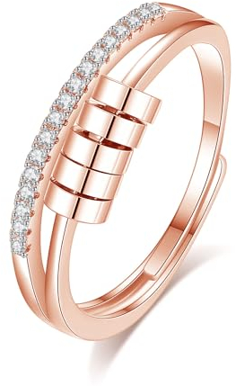 INFUSEU Anxiety Ring für Mädchen, Fidget Angstring Rosegold Ringe Verstellbar Bead Einstellbare Spinner Worry Schmuck Anxiety Ring Geschenk für Frauen Damen Mädchen