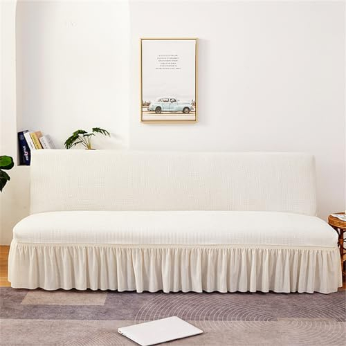 Surwin Housse de Canapé Clic Clac 2/3 Places, Jacquard Extensible Housse de Canapé sans Accoudoir Universel Couverture de Canapé-lit Tout Couvert Canapé Pliant Protecteur (Blanc,190-210cm)