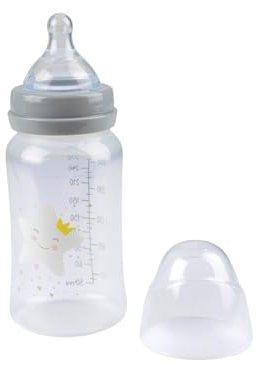 Bébé Douceur, Biberon Col Large avec Tétine Débit Variable Silicone 270Ml Etoile Essen'Ciel