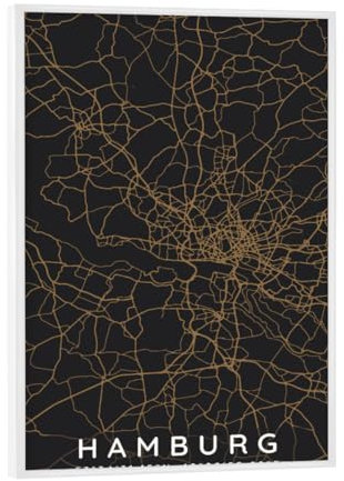 artboxONE Poster mit weiem Rahmen 18x13 cm Stdte Hamburg - Karte Dunkel - Bild Hamburg Karte drucken