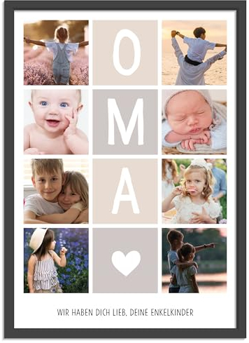OWLBOOK® Foto Collage mit 8 Fotos & Text selbst gestalten | Personalisierte Geschenke für Oma zum Geburtstag | Fotogeschenke Geburtstagsgeschenke für Oma Geschenk | optional mit Bilderrahmen