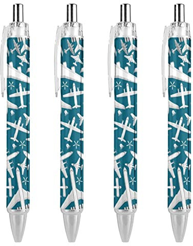 fifbird Druckkugelschreiber mit Flugzeugmuster, Flugzeug, Jet, dicke Spitze, Premium-Qualität, Schreibgerät, 0,55 mm, schwarze Tinte, 4 Stück