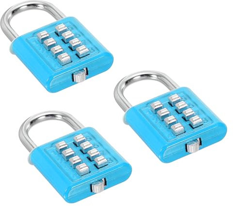 PATIKIL Cadenas à Combinaison à 8 Chiffres, Lot de 3 Cadenas Mécanisme de Verrouillage à 4 Positions Bouton Poussoir Serrure Numérique de Sécurité pour Casier de Sport de Gymnase, Bleu
