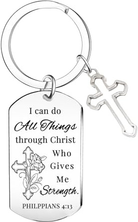 MADHAHEFU Christian Keyring With Cross Pendant - Inspirational Bible Verse Gifts for Women & Men