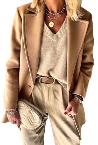 IDEALSANXUN Womens Wool Blazer Jackets Fall Winter Peacoat Dressy Trench Coat Business Casual Outfits Office Work Clothes 2025, Camel, M
