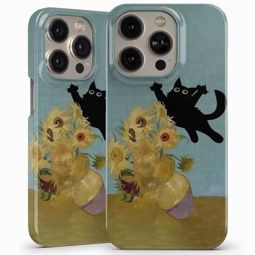 AIGAT Van Gogh Funny Cat Parody Meme Full Print Hard Case Cover for iPhone 16 15 14 13 12 11 Series Models - Design 2