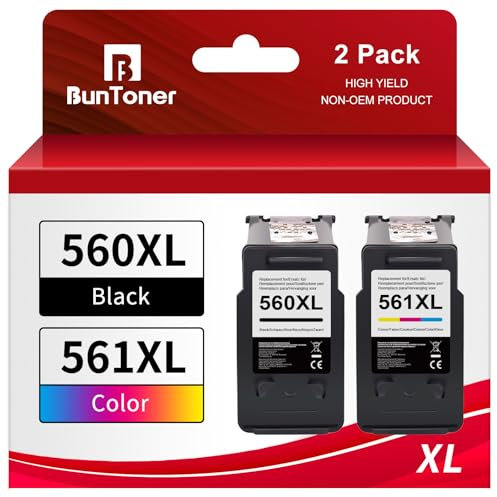 BunToner PG-560XL CL-561XL Patronen Kompatibel für Canon druckerpatronen 560 561 für Pixma TS5350 TS5351 TS5352 TS5353 TS7450 TS7451 (Schwarz,Tri-Color-Pack)