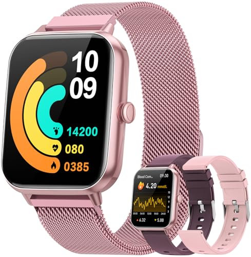 BANLVS 2025 Reloj Inteligente Mujer, 24/7 Reloj Medidor 𝐆𝐥𝐮𝐜𝐨𝐬𝐚 en Sangre/𝐆𝐥𝐮𝐜𝐞𝐦𝐢𝐚/Pulsómetro/Monitor Sueño/SpO2, 1,83” HD Smartwatch, 110+ Esferas IP68 Impermeable Android iOS Rosa