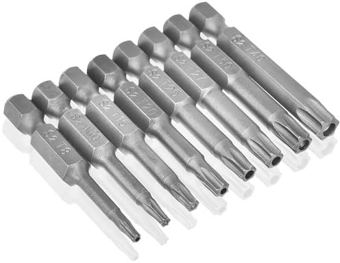 YUESHI PJL 8 Stück Sechskantschaft Stern Kopf Schraubendreher Bit Set magnetischer Torx SicherheitsKopf, T8 T10 T15 T20 T25 T27 T30 T40,T- mit Bohrung(50mm),1/4 Zoll Schraubendreher