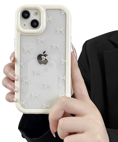 ZTOFERA Cute Bowknot Transparent Clear Case, Soft TPU Ultra Slim Shockproof Anti-Yellow Protective Cover for iPhone 13/14 6.1 - Beige