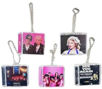 Pahdecor Porte-clés de musique NFC personnalisable, mini porte-clés album photo, musique Spotify personnalisée, lecteur d'art de chanson de couverture d'album NFC, porte-clés de scrapbooking rétro