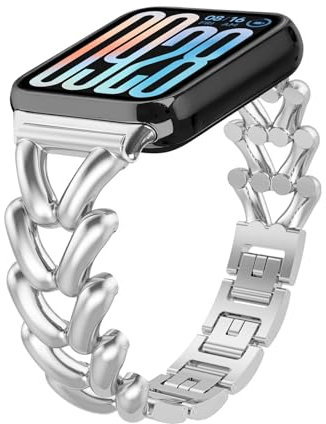 KeHowy Metal Strap for Xiaomi Smart Band 9 Pro/8 Pro/Redmi Watch 5/Watch 4, Single Chain Metal Watch Band, Stainless Steel Band Link Replacement Bracelet for Xiaomi Mi Band 8 Pro/Band 9 Pro - Silver