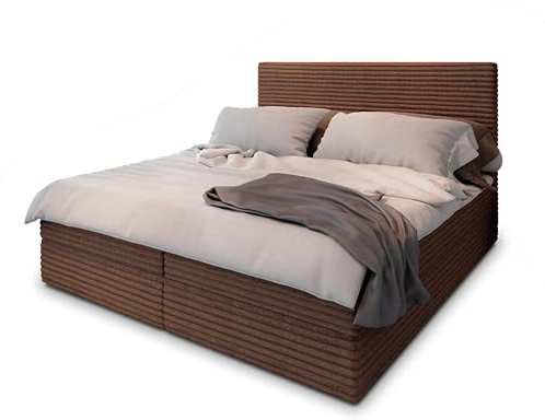 Masseno Boxspringbett PISA 180x200 cm Komplett-Set mit Matratze und Topper, Polsterbett mit Zwei Bettkästen -Braun, TILIA 52