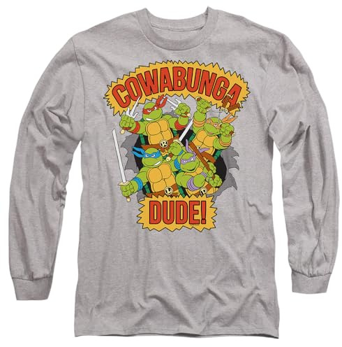 TMNT Cowabunga Dude Mens Long Sleeve T Shirt, Athletic Heather, X-Large
