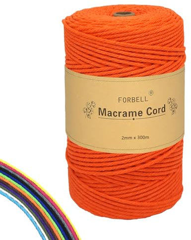 FORBELL Filato macramè, 2 mm x 300 m, filato di cotone premium, per fai da te (arancione, 2 mm x 300 m)