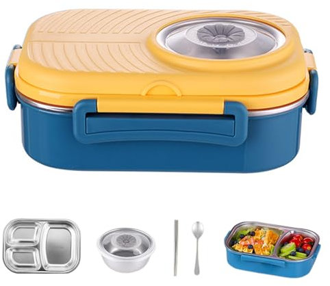 Caja de lonchera de acero inoxidable para niños Lunde de acero inoxidable a prueba de fugas con palillos y cuchara fáciles de calentar a los niños térmicos portátiles para la escuela, el trabajo, los