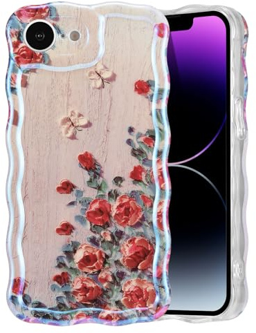 EYZUTAK für iPhone 17e/iPhone 16e Hülle, Bunte Ölgemälde Blumen, Beige | Glitzer Flower Muster Handyhülle, Niedliche Lockiges Wellenförmiger Rand, Langlebige TPU Schutzhülle, Für Mädchen Frauen