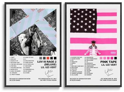 Duboueu 2 PCS Lil Poster Uzi Vert Rapper Music Album Retro Cover Signed Poster Für Zimmer, Ästhetische Leinwand-Wandkunst, Schlafzimmer-Dekor Poster 20x30inch(50x75cm)