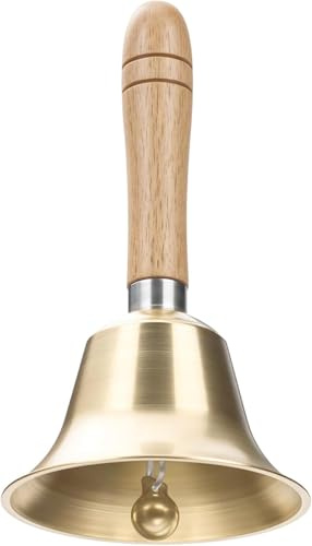 Campane super rumorose in metallo con manico in legno, campana di chiamata in ottone massiccio per anziani a casa, matrimonio, allenamento con animali, ufficio, cena, meditazione, lezioni di musica e